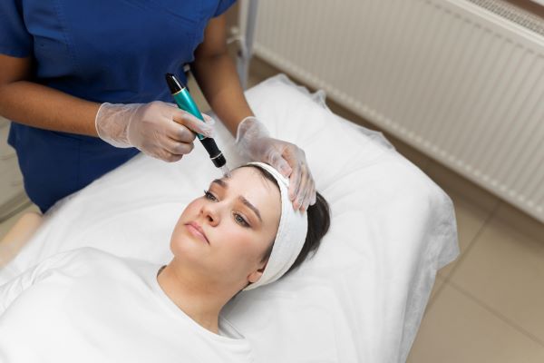 dermatology - person getting needle treatment for face